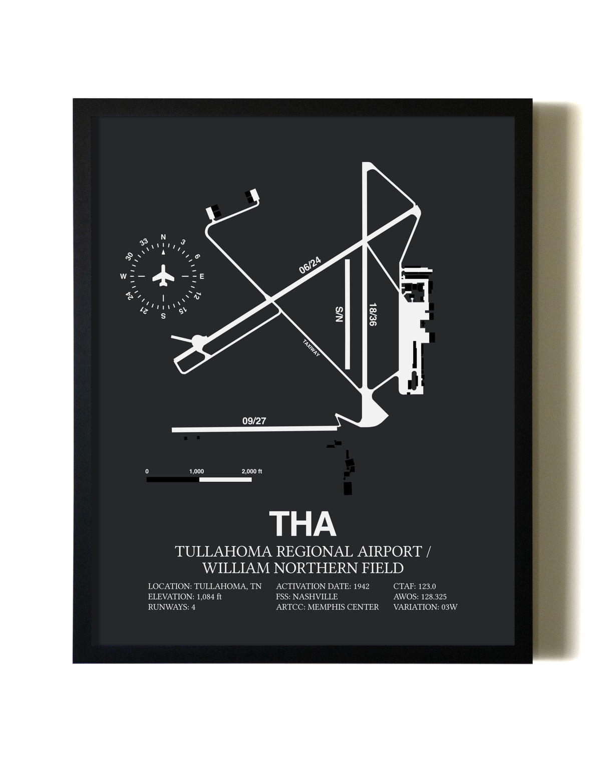 Unframed Tullahoma Regional Airport / William Northern Field map print poster