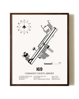 Clermont County Airport aviation print in walnut frame