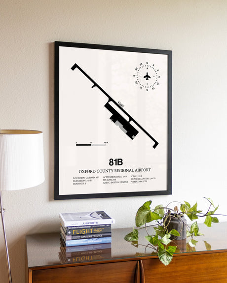 Oxford County Regional Airport aviation wall décor in black wood frame