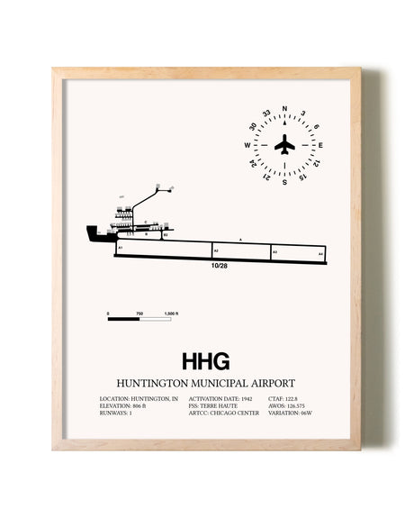 Huntington Municipal Airport framed wall art in white frame