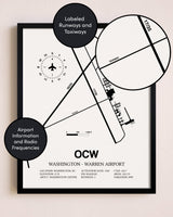 Framed Washington-Warren Airport layout wall art poster