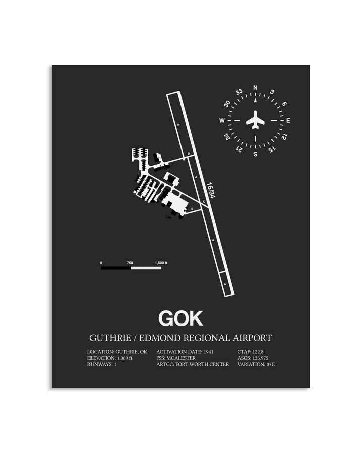 Gray Framed Guthrie / Edmond Regional Airport layout wall art poster