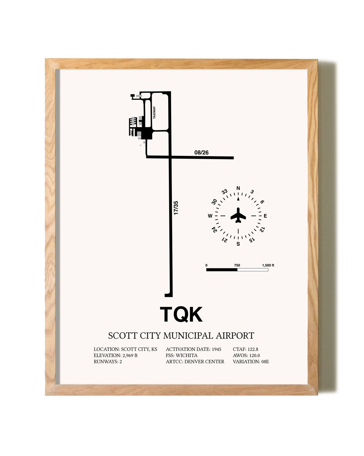 Scott City Municipal Airport framed print in natural wood frame