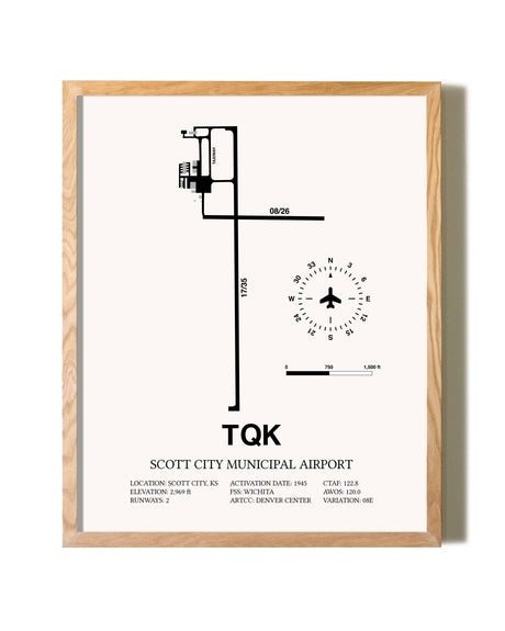 Scott City Municipal Airport framed print in natural wood frame