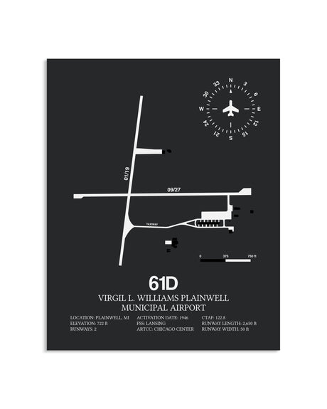 Gray Framed Virgil L. Williams Plainwell Municipal Airport layout wall art poster