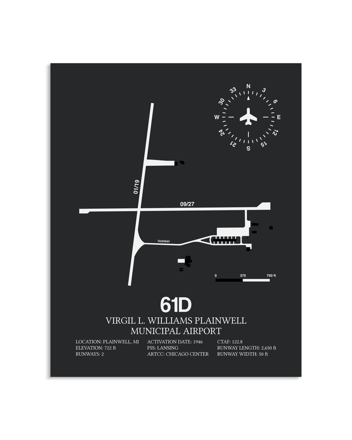 Gray Framed Virgil L. Williams Plainwell Municipal Airport layout wall art poster