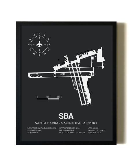 Unframed Santa Barbara Municipal Airport map print poster
