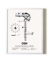 Wittman Regional Airport airport map poster in oak frame