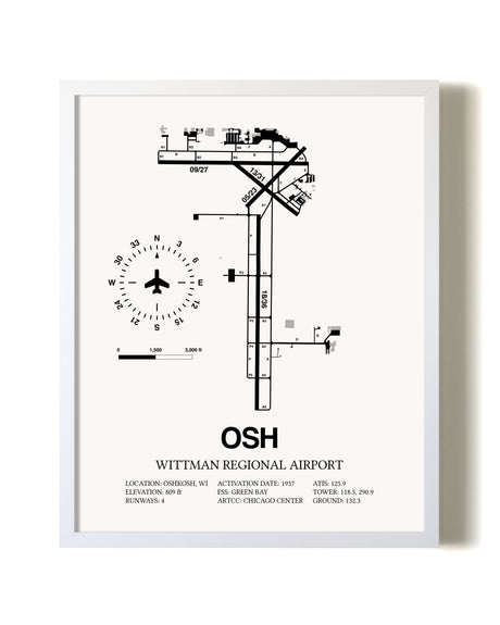 Wittman Regional Airport airport map poster in oak frame