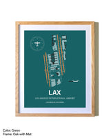 Los Angeles International Airport airport map poster in oak frame with mat