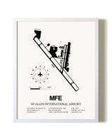 McAllen International Airport airport map poster in oak frame