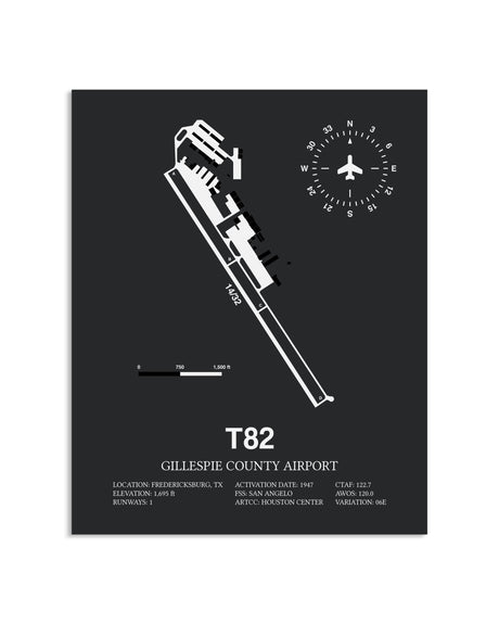Gray Framed Gillespie County Airport layout wall art poster