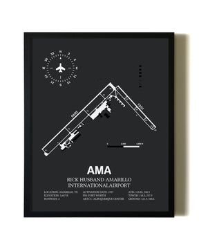 Unframed Rick Husband Amarillo International Airport map print poster