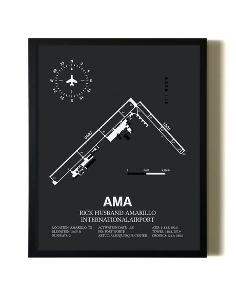 Unframed Rick Husband Amarillo International Airport map print poster