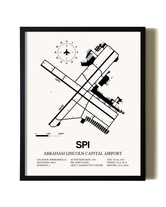 Framed Abraham Lincoln Capital Airport wall art poster in black frame