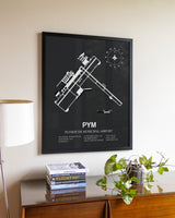 Gray Framed Plymouth Municipal Airport wall art poster in black frame