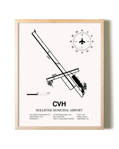 Hollister Municipal Airport framed wall art in white frame