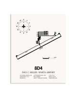 Gray Paul C Miller/Sparta Airport framed poster displayed in an airplane hangar