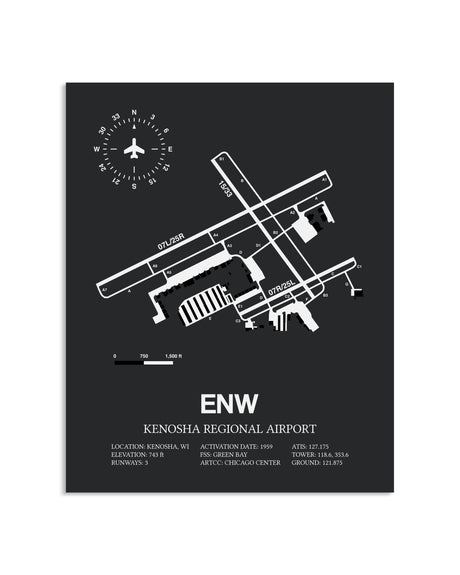 Gray Framed Kenosha Regional Airport layout wall art poster