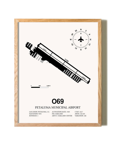 Petaluma Municipal Airport framed print in natural wood frame