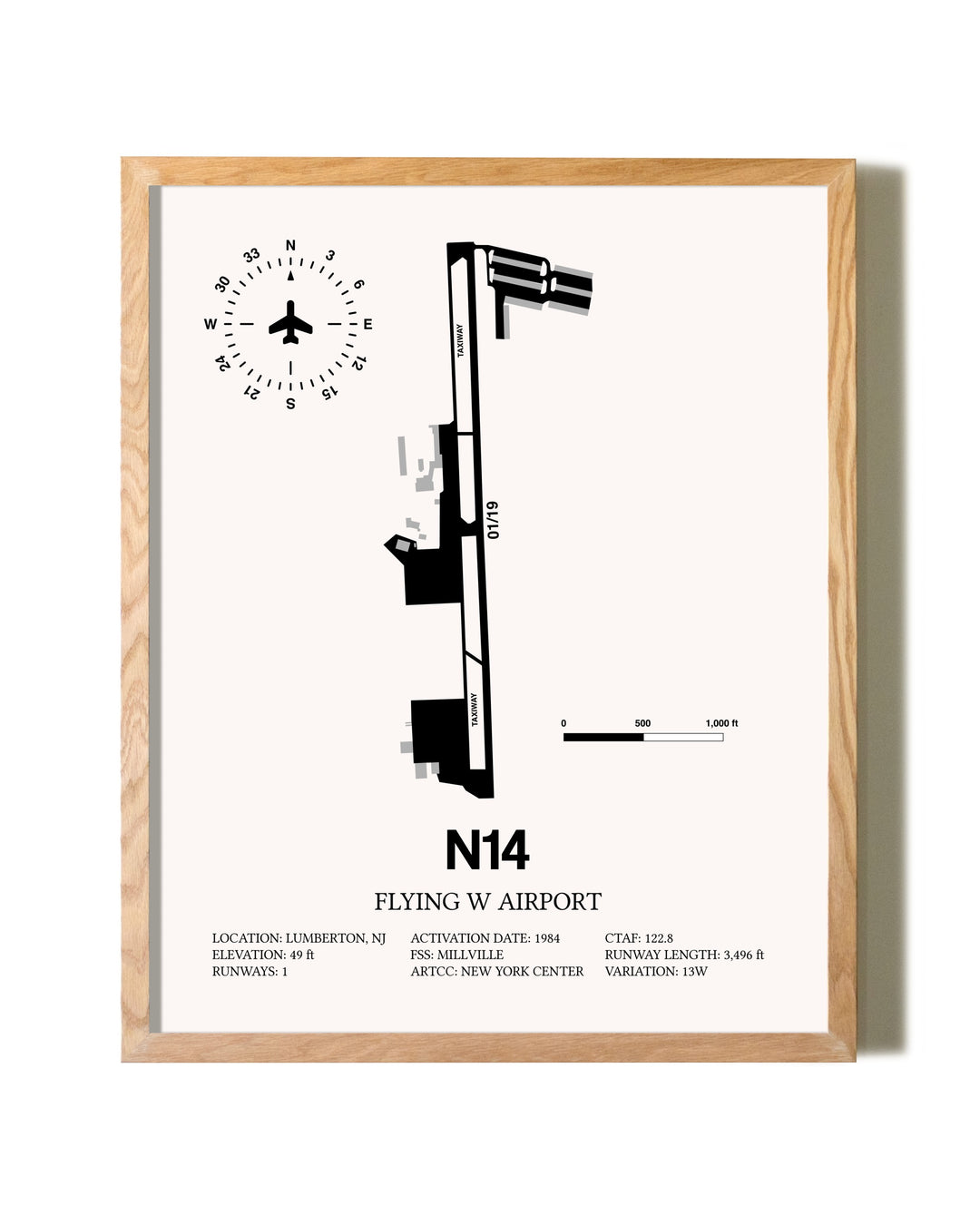 Flying W. Airport framed print in natural wood frame