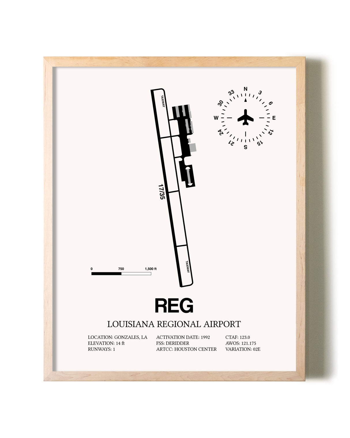 Louisiana Regional Airport framed wall art in white frame