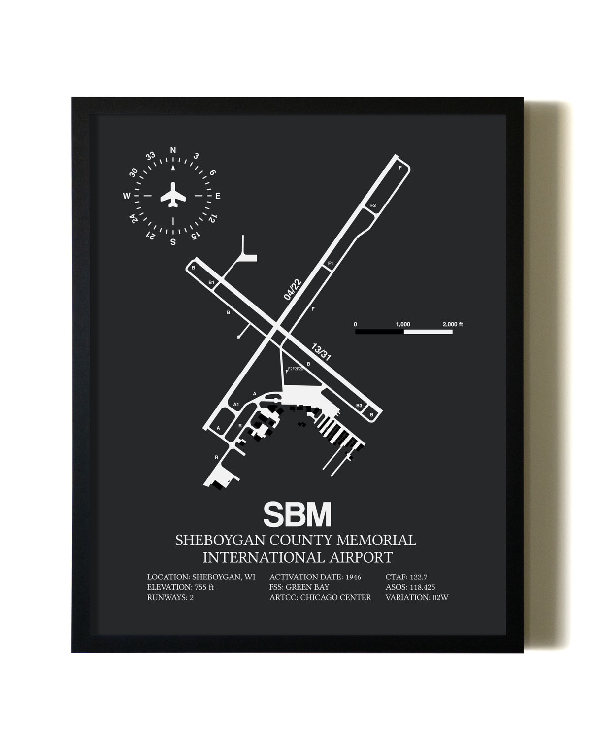 Unframed Sheboygan County Memorial International Airport map print poster