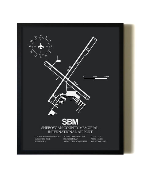 Unframed Sheboygan County Memorial International Airport map print poster