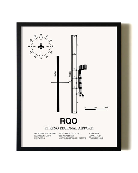 Framed El Reno Regional Airport wall art poster in black frame