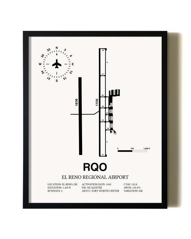 Framed El Reno Regional Airport wall art poster in black frame