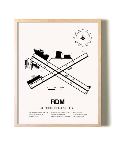Roberts Field Airport framed wall art in white frame