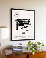 Merrill Field Airport aviation wall décor in black wood frame