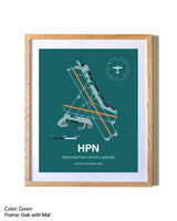 Westchester County Airport airport map poster in oak frame with mat