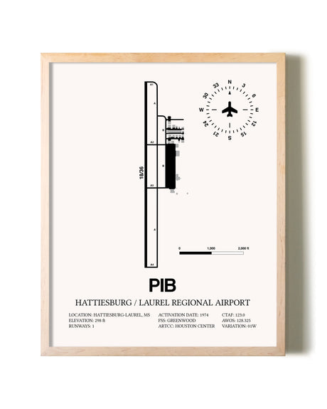 Hattiesburg / Laurel Regional Airport framed wall art in white frame