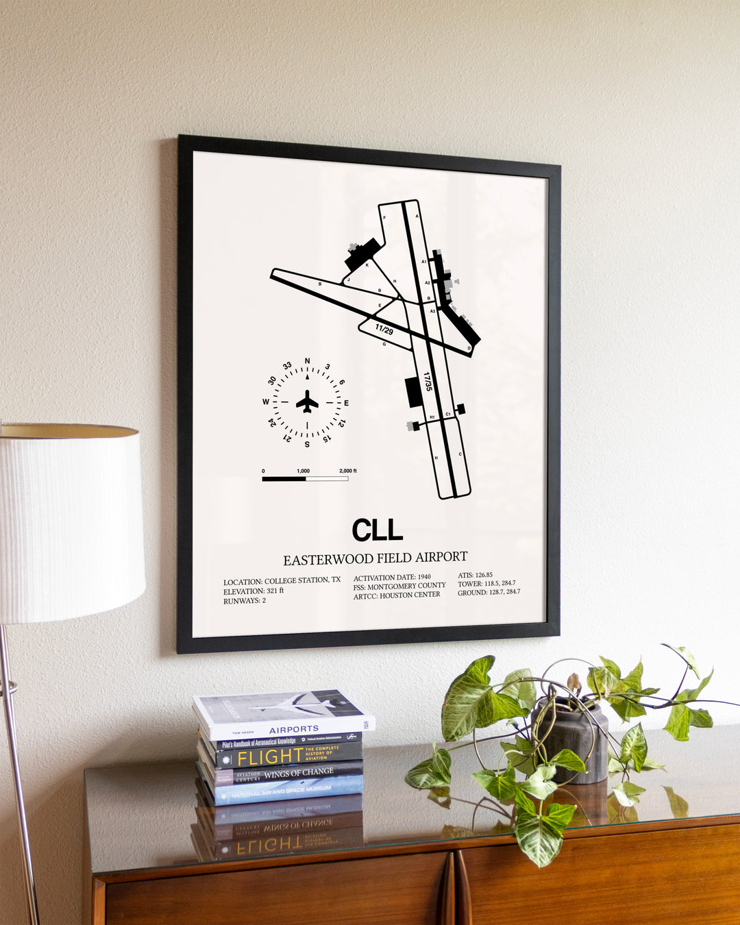 Easterwood Field Airport aviation wall décor in black wood frame