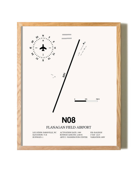 Flanagan Field Airport framed print in natural wood frame