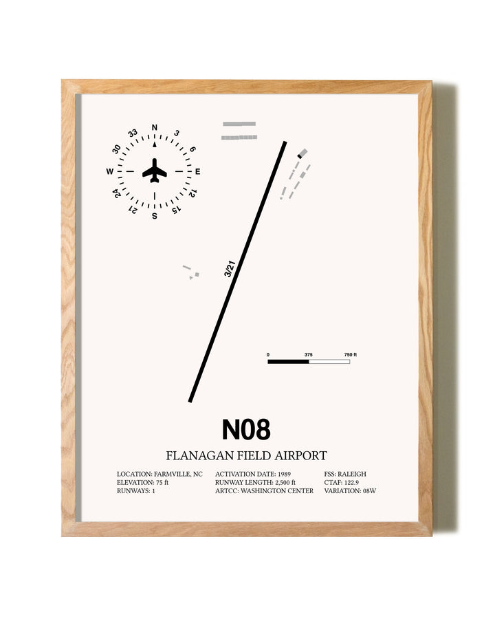 Flanagan Field Airport framed print in natural wood frame