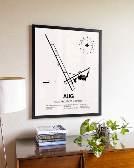 Augusta State Airport aviation wall décor in black wood frame