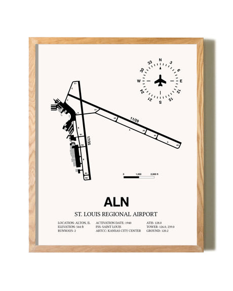St. Louis Regional Airport framed print in natural wood frame