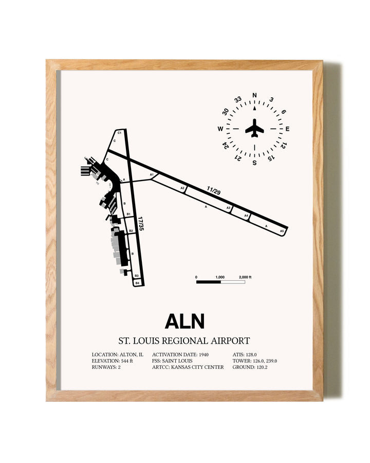 St. Louis Regional Airport framed print in natural wood frame