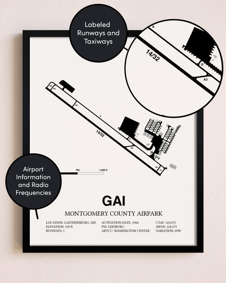 Framed Montgomery County Airpark layout wall art poster