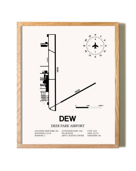 Deer Park Airport framed print in natural wood frame