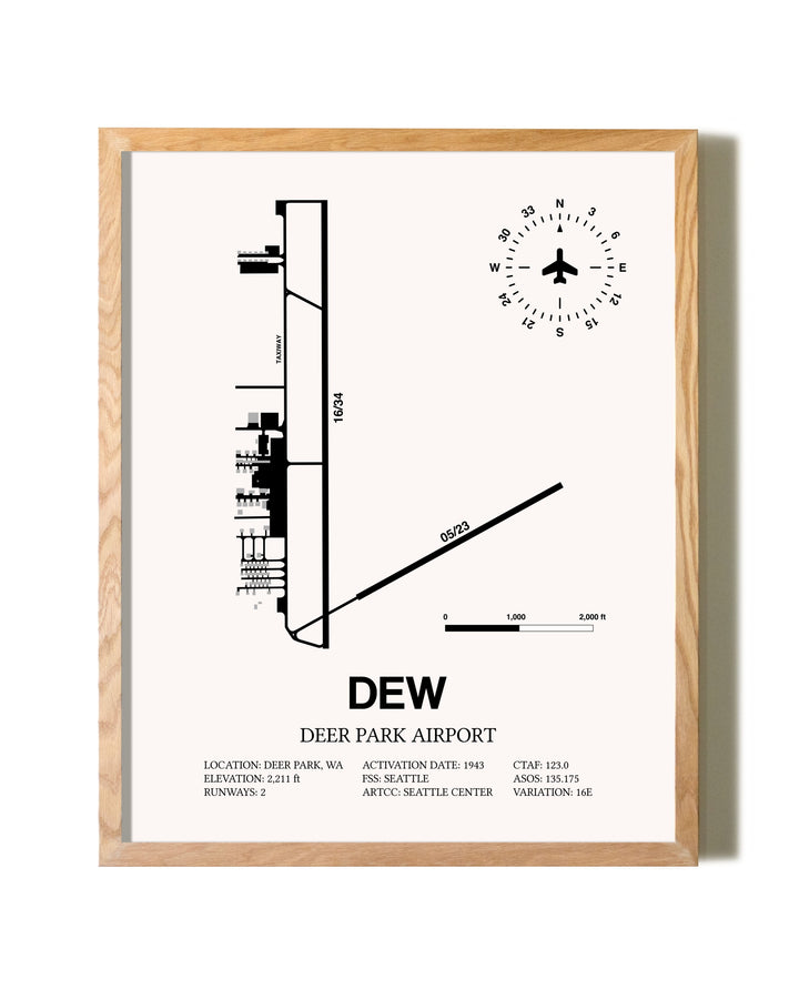 Deer Park Airport framed print in natural wood frame