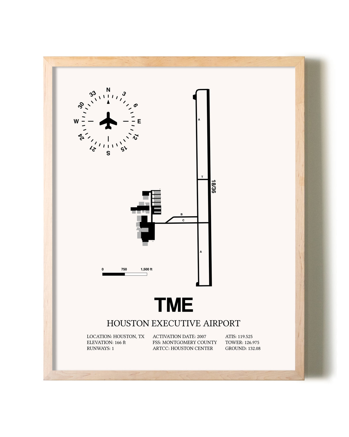 Houston Executive Airport framed wall art in white frame