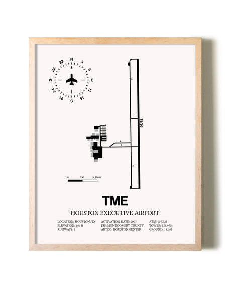 Houston Executive Airport framed wall art in white frame