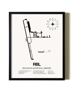 Framed Red Bluff Municipal Airport wall art poster in black frame