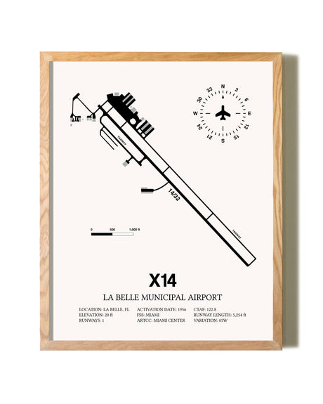 La Belle Municipal Airport framed print in natural wood frame