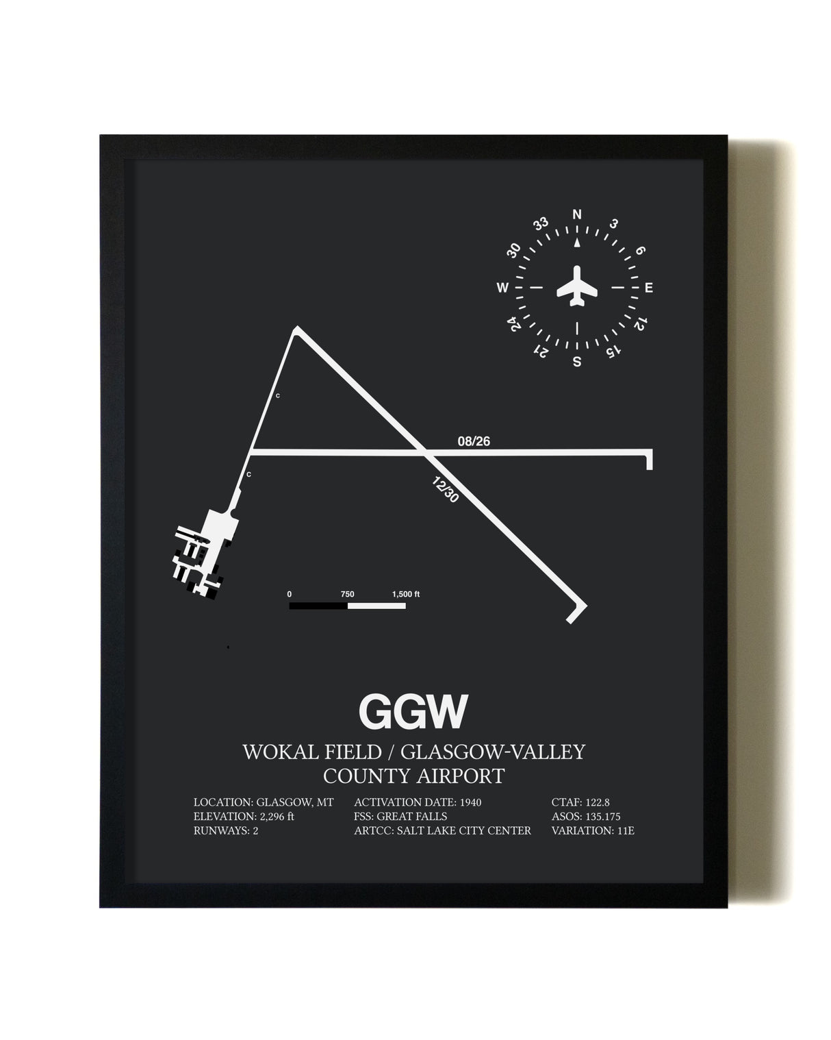 Unframed Wokal Field / Glasgow-Valley County Airport map print poster