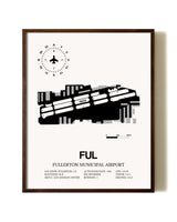Fullerton Municipal Airport aviation print in walnut frame