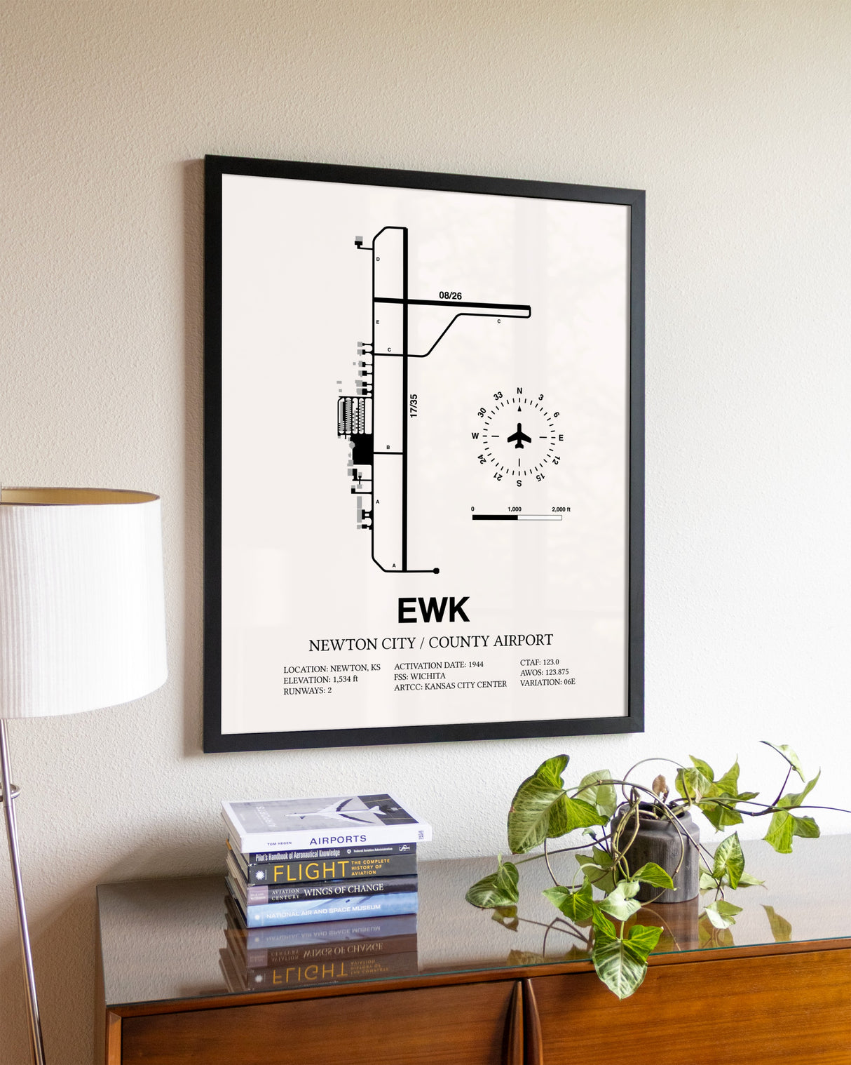 Newton City / County Airport aviation wall décor in black wood frame